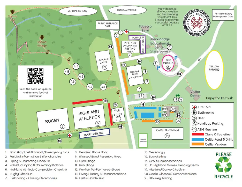 Reference festival grounds map showing parking, stages, competitions and facilities at Jefferson Patterson Park