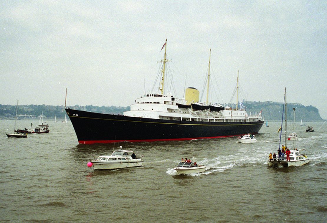 Royal yacht Britannia launched at John Browns shipyard, Clydebank.