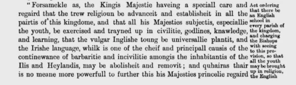 1616 Act Banning Gaeilic