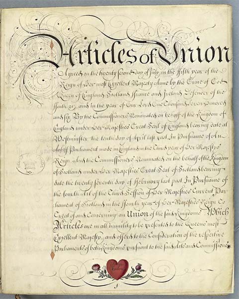 The Treaty of Union of Scottish and Westminster Parliaments ratified