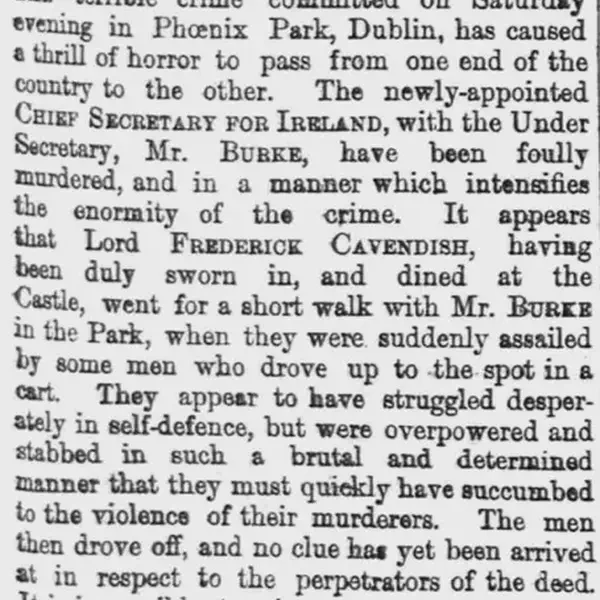 Special inquiry into the Phoenix Park murders, in which Parnell is falsely implicated